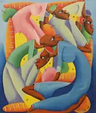 Fruit sellers by Laurent Casimir, oil on canvas, sold Aug 2022