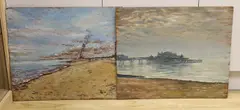 West Pier, Brighton' and 'View along the beach towards Shoreham by Michael Blaker, oil, sold Aug 2022