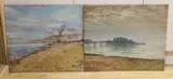West Pier, Brighton' and 'View along the beach towards Shoreham by Michael Blaker, oil, sold Aug 2022