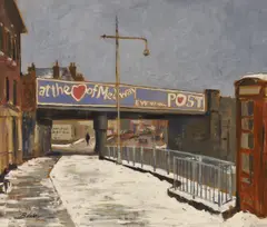 Railway bridge over the High Street, Rochester by Michael Blaker, oil on board, sold Aug 2022