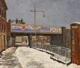 Railway bridge over the High Street, Rochester by Michael Blaker, oil on board, sold Aug 2022