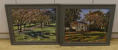 View of a house in Ellington Park, Ramsgate' and a 'View of an orchard by Michael Blaker, oil, sold Aug 2022