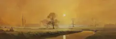River landscape at dawn by Michael Morris, oil on canvas, offered Aug 2022
