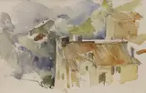 Mountain village, Italy by Charles Cundall, watercolour, offered Aug 2022