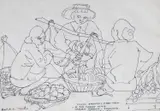 At the market place by Barbara Tribe, 1972, ink, offered Aug 2022