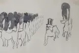 Inspection by Potentate by Edmund Blampied, ink and wash on paper, sold Aug 2022