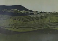 Downland scene by Robert Tavener, screenprint, sold Aug 2022