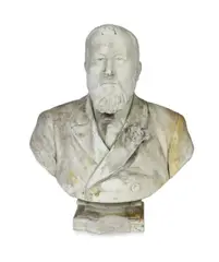 A carved white marble bust of a gentleman, wearing a flower in his buttonhole by William John Seward Webber, 1891, sculpture, sold Aug 2022