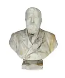A carved white marble bust of a gentleman, wearing a flower in his buttonhole by William John Seward Webber, 1891, sculpture, sold Aug 2022