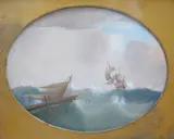 Ship and wreckage at sea by Edward King Redmore, oil on board, sold Aug 2022