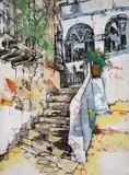 Mediterranean steps, 35 x 44cm by Bernard Dufour, oil on canvas board, sold Aug 2022