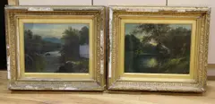 River landscapes by B. Yarwood, oil, sold Aug 2022