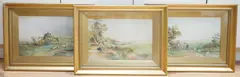Rustic scenes by James Tyndall Midgley, watercolor, sold Aug 2022