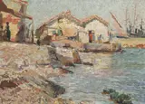 Mediterranean coastal scene by Alfred Foretay, oil on board, sold Aug 2022