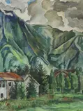 Mountain landscape, initialled and dated '27, 46 x 35cm by Gustav Adolf Schaffer, oil on paper, sold Aug 2022