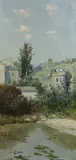 Spanish hillside houses by José Franco Cordero, 1903, oil on canvas, sold Aug 2022