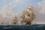 HMS Victory leaving the fleet at Trafalgar by S. Francis Smitheman, 1994, oil on canvas, sold Aug 2022
