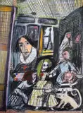 Las Meninas by Matthew Collings, 2021, mixed media on paper, sold Aug 2022