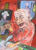 Guston Paints Dylan ... by Matthew Collings, 2021, mixed media on card, sold Aug 2022