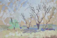 Trees in a landscape by Michel Dureuil, watercolour, sold Aug 2022