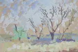 Trees in a landscape by Michel Dureuil, watercolour, sold Aug 2022