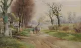 Horses on a country lane by Henry Charles Fox, watercolour, offered Aug 2022