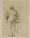 Sketch of a working artist by Margaret Fisher Prout, charcoal, sold Aug 2022