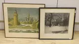 Country House, Eilsartes .. in winter by Luigi Kasimir, etching, sold Aug 2022
