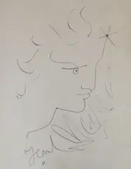 Head study by Jean Cocteau, lithograph, sold Aug 2022