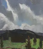 Landscape by Vasily Ivanovich Gurin, oil on canvas, sold Aug 2022