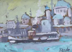 Istanbul by John Pawle, 1989, oil on board, sold Aug 2022