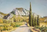 Les Cyprés by Gerard Coustal, oil on canvas, sold Jul 2022