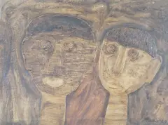Two Heads by Hono Lette, oil on canvas, sold Jul 2022