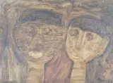 Two Heads by Hono Lette, oil on canvas, sold Jul 2022
