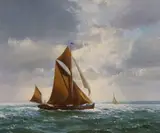 Thames barge' signed and dated 1986 verso, 24 x 29cm by Frank Wootton, 1986, oil on canvas, sold Jul 2022