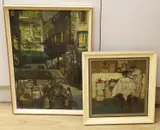 Street market, titled label verso, dated 1958, 58 x 41cms and another by the artist by John Taylor, 1958, oil on board, sold Jul 2022