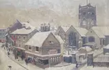 Street scene under snow with Kingston House on the corner by L. Windsor, 1889, oil on canvas, offered Jul 2022