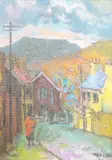 Up The Valley' oil on board signed and dated 1951 56 x 39cm by Glynn Morgan, 1951, oil on board, sold Jul 2022