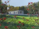 Southease Church by Paul Evans, gouache, sold Jul 2022