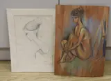 Sketch of a seated nude by John Skelton, pastel and charcoal on board, sold Jul 2022