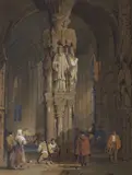 Entrance to a cathedral by Samuel Prout, watercolour and gouache, sold Jul 2022
