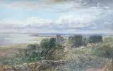 Village by the coast call mark 19.5 cm X 29.5 cm by Henry Harris Lines, oil on board, sold Jul 2022