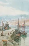 Fishing boats at Newlyn by Walter H. Sweet, watercolour, sold Jul 2022