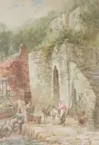 Clovelly, beach scene loading fish by Walter H. Sweet, watercolour, sold Jul 2022