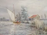 Kendal Dyke, River Thurne by Stephen John Batchelder, 1908, watercolour, sold Jul 2022