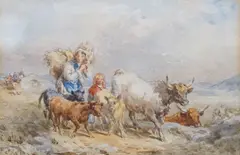 Milkmaid with cows on a country road by John Frederick Taylor, watercolour, sold Jul 2022