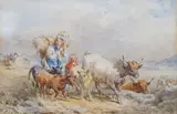 Milkmaid with cows on a country road by John Frederick Taylor, watercolour, sold Jul 2022