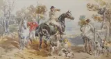 Huntsman and hounds by John Frederick Taylor, watercolour, sold Jul 2022