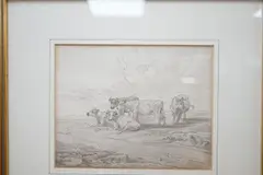 Cattle resting, pen and wash drawing, inscribed Sep.15.1815, 15 x 19cm by John White Abbott, watercolor, sold Jul 2022