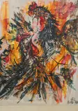 Chickens by Pierre Mas, gouache, sold Jul 2022